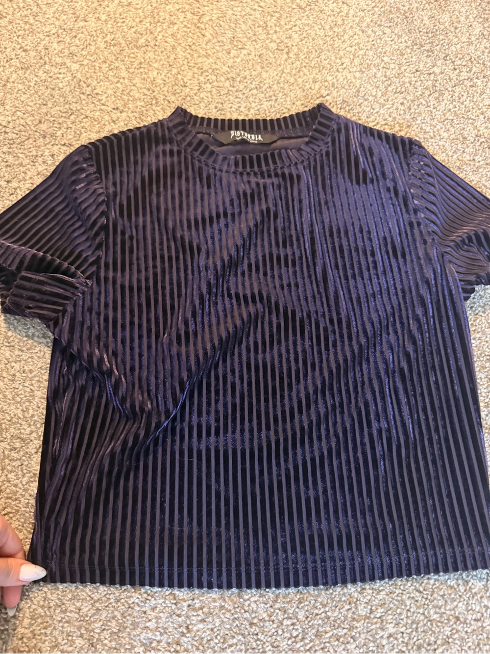 Disturbia Purple Velvet Ribbed Short Sleeve Top